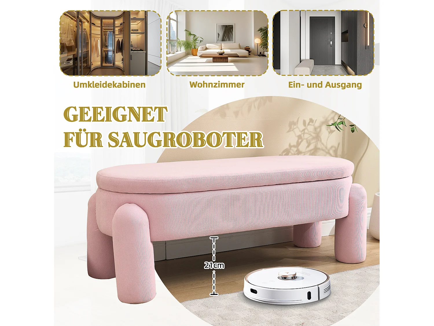 Pouf Banc de Lit avec Coffre de Rangement en Velours Rose - Style Contemporain et Multifonction pour Chambre et Salon
