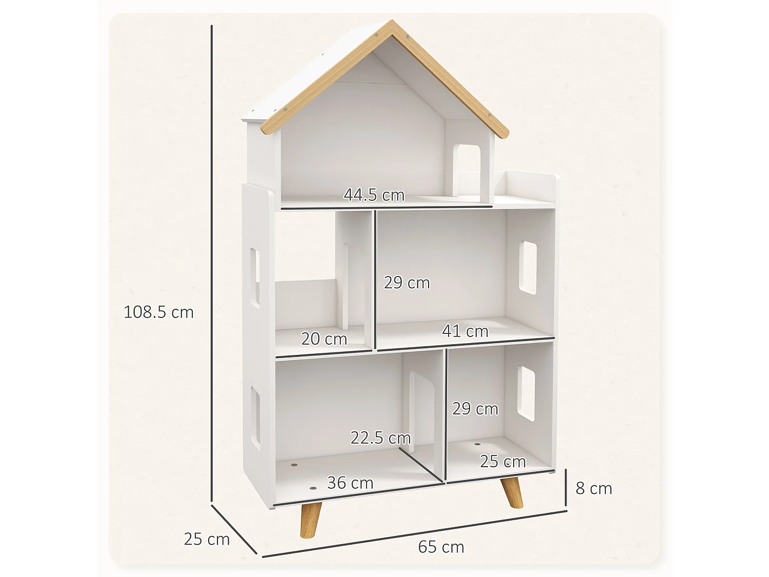 Libreria in legno di pino e mdf per bambini 3-6 anni 3 livelli