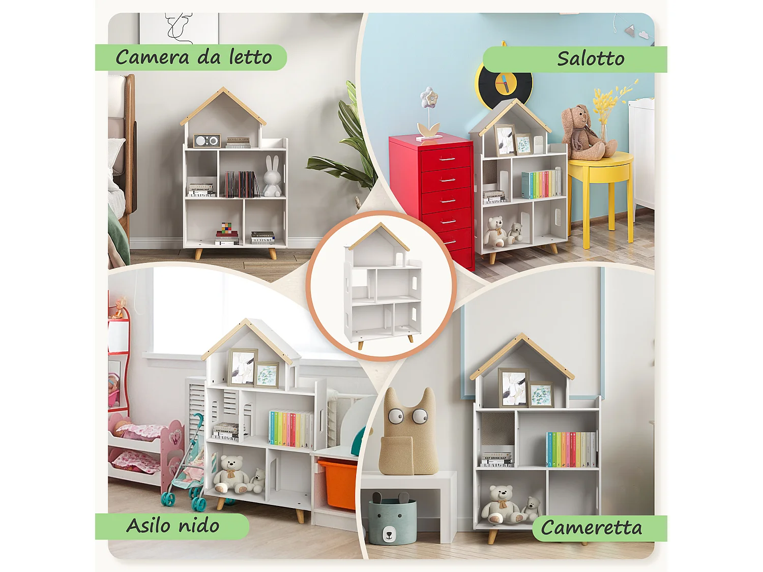 Libreria in legno di pino e mdf per bambini 3-6 anni 3 livelli