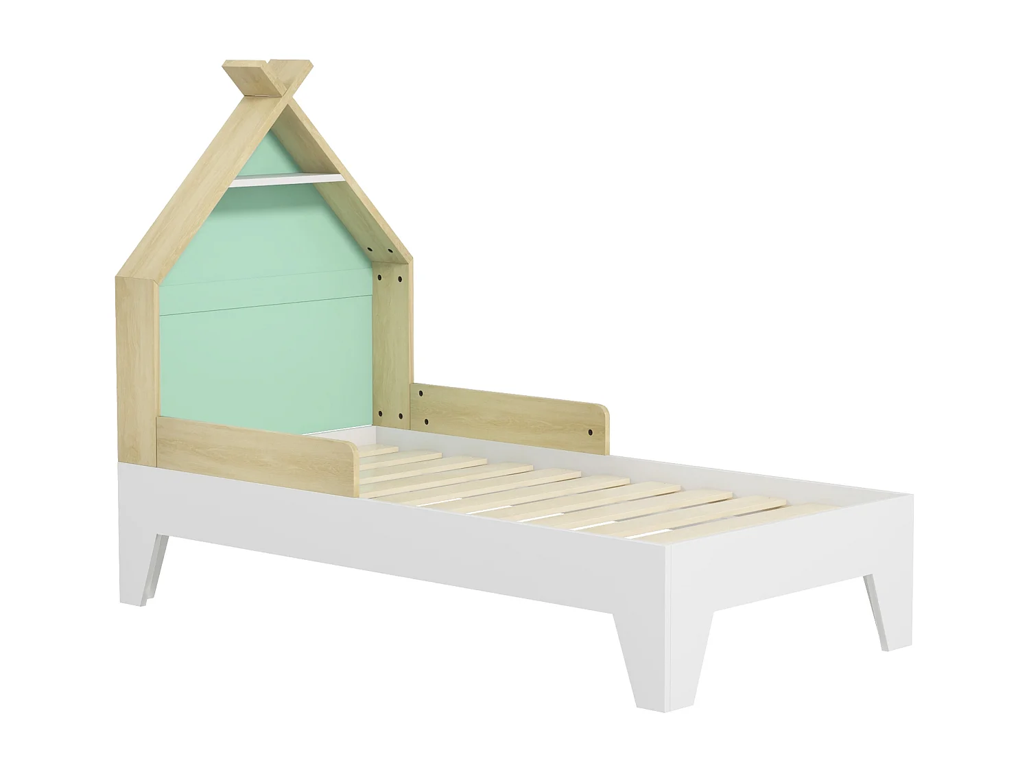 Letto per bambini a casetta con sponde età 3-8 anni in legno verde