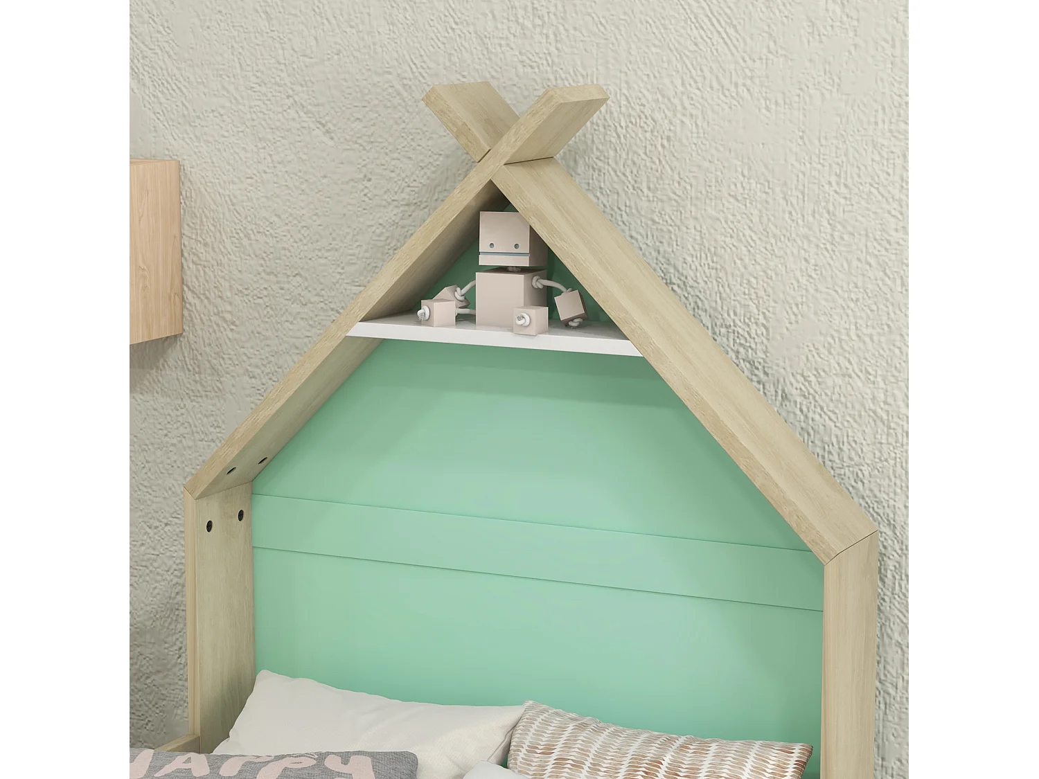 Letto per bambini a casetta con sponde età 3-8 anni in legno verde