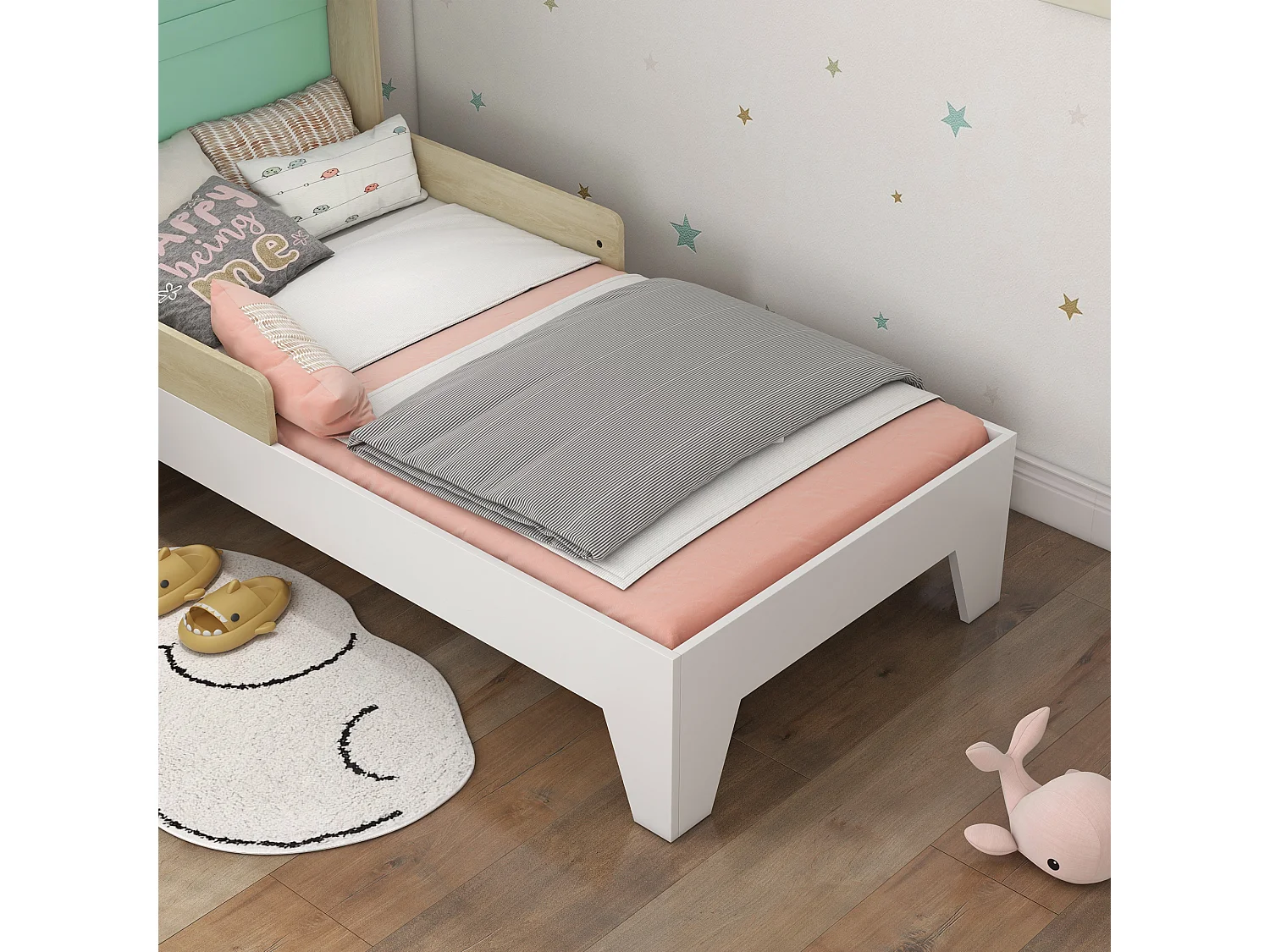 Letto per bambini a casetta con sponde età 3-8 anni in legno verde