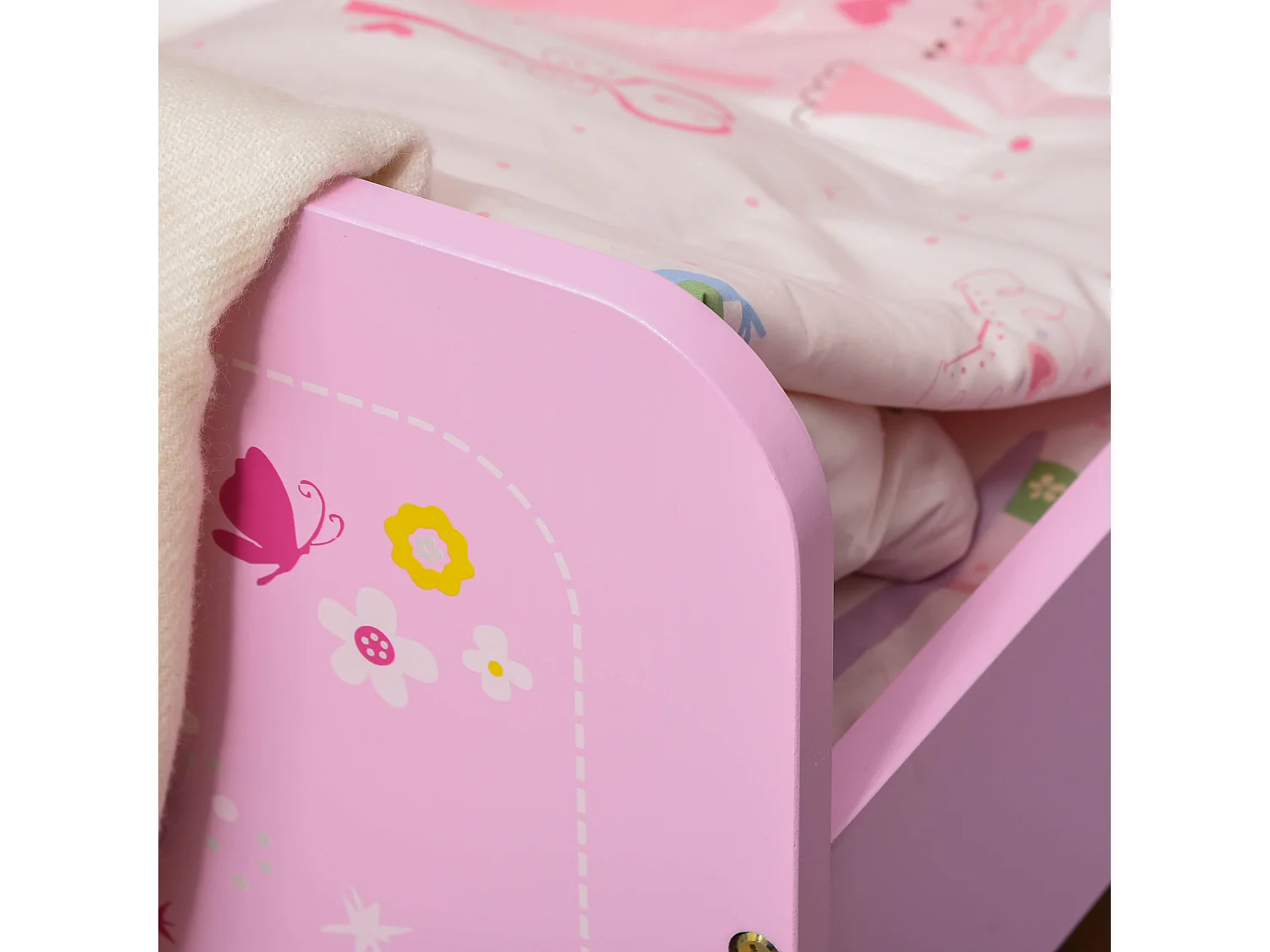 Lettino per bambini 3-6 anni in legno rosa con bordo rialzato