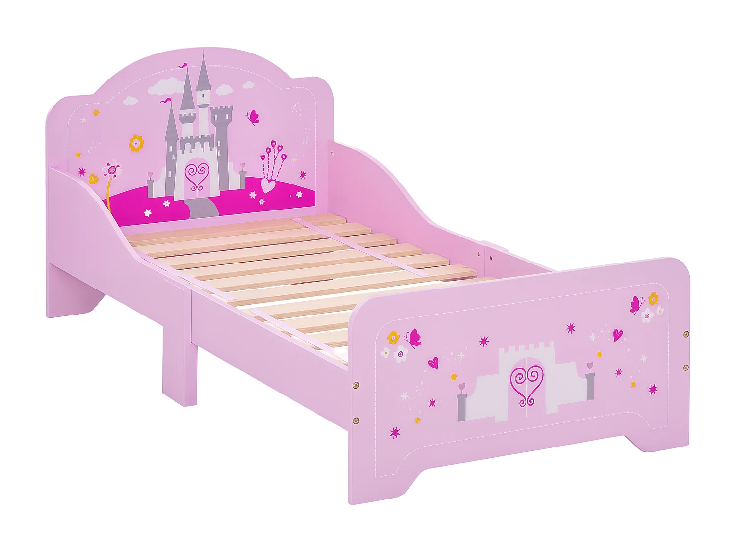 Lettino per bambini 3-6 anni in legno rosa con bordo rialzato