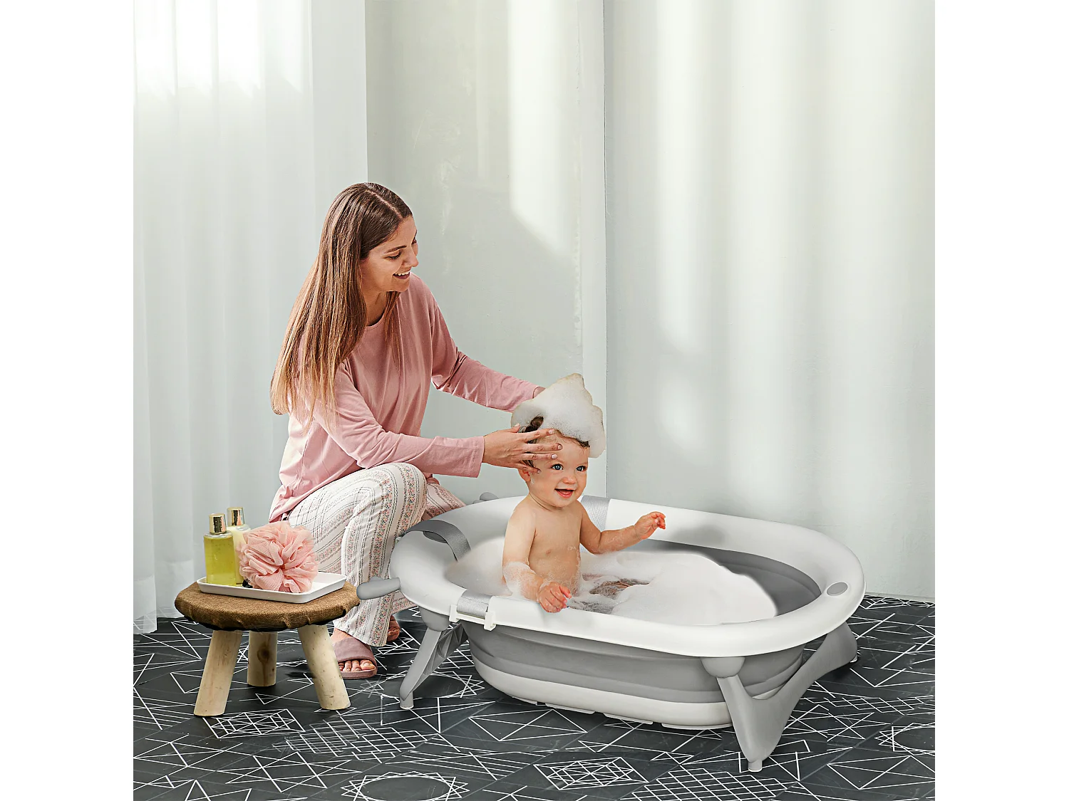 Vaschetta bagnetto pieghevole indicatore temperatura e cuscino