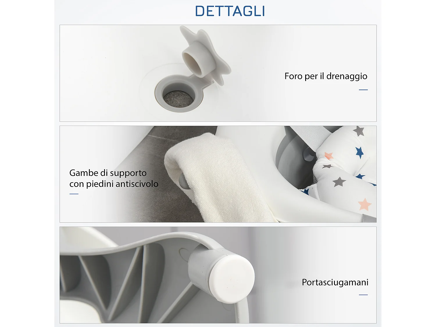 Vaschetta bagnetto pieghevole indicatore temperatura e cuscino