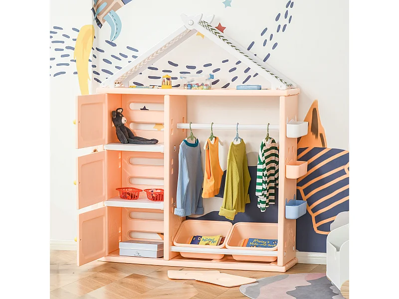 Armadio cameretta mobile portagiochi pe arancione 128x34x155cm