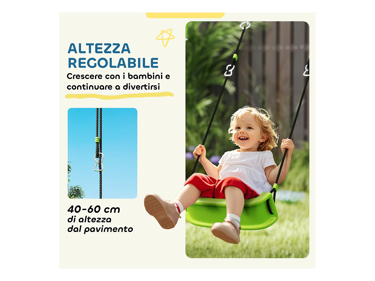 Gioco per bambini con 2 altalene, canestro da basket e porta da calcio