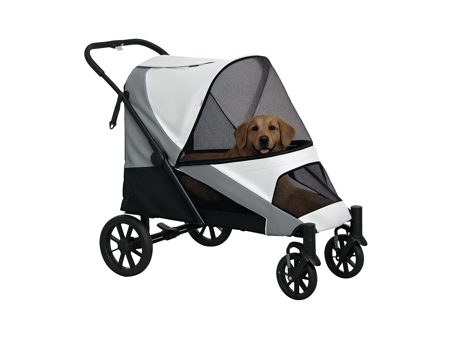 Passeggino per cani taglia grande pieghevole con cuscino grigio