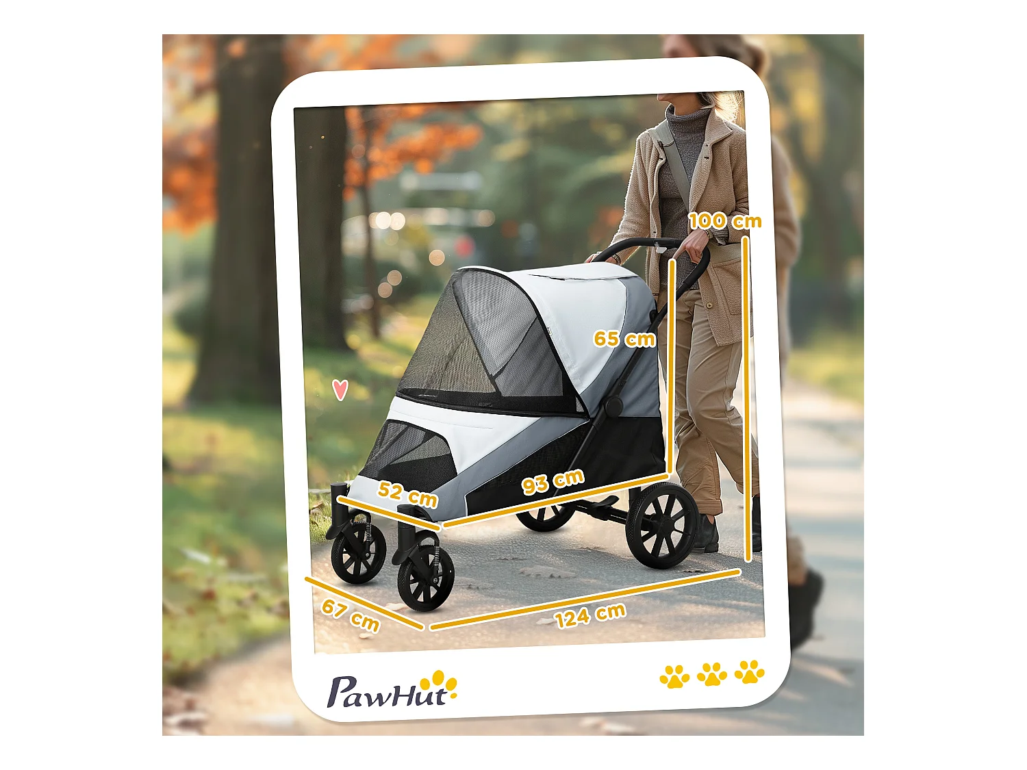 Passeggino per cani taglia grande pieghevole con cuscino grigio