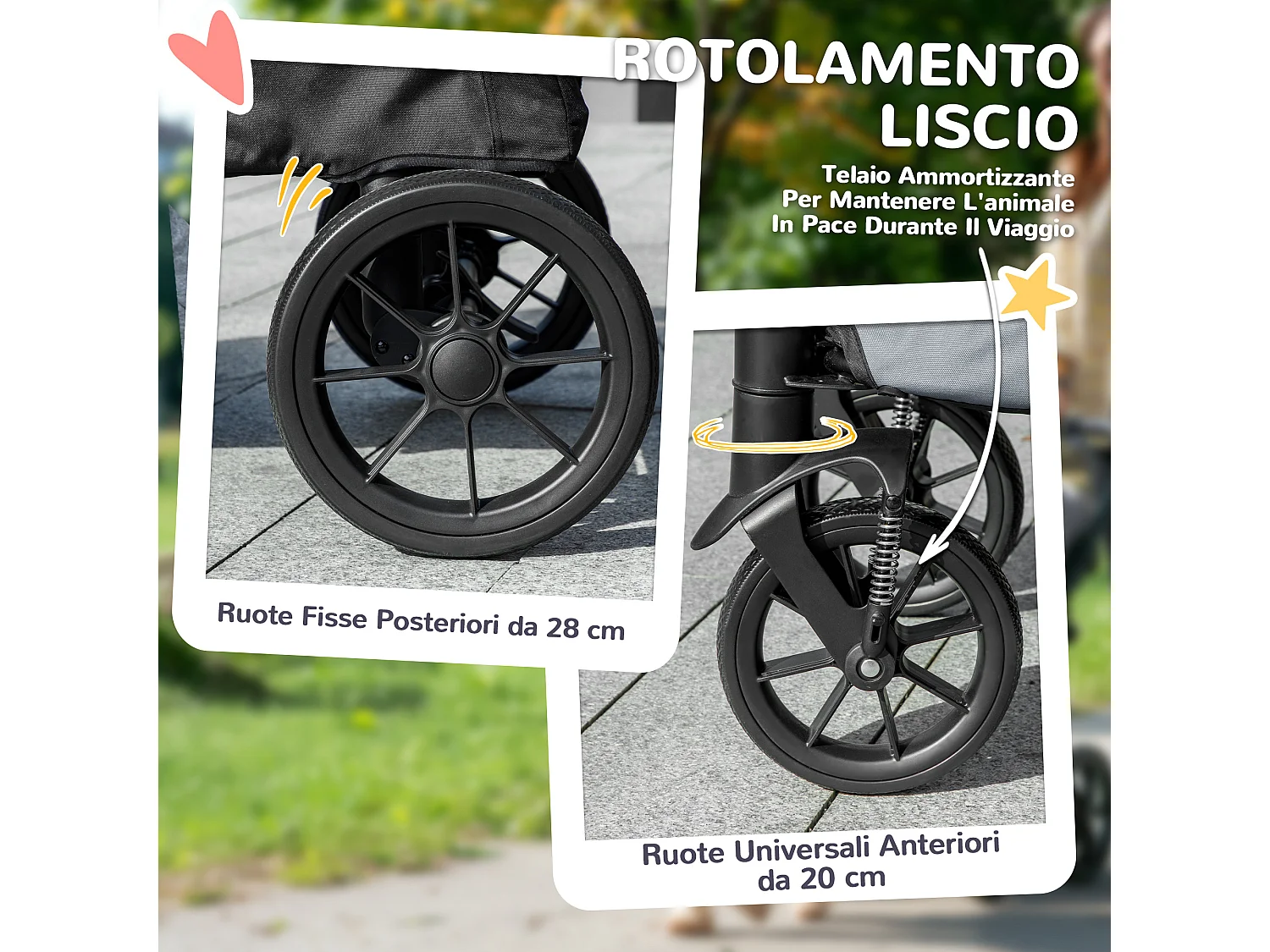 Passeggino per cani taglia grande pieghevole con cuscino grigio