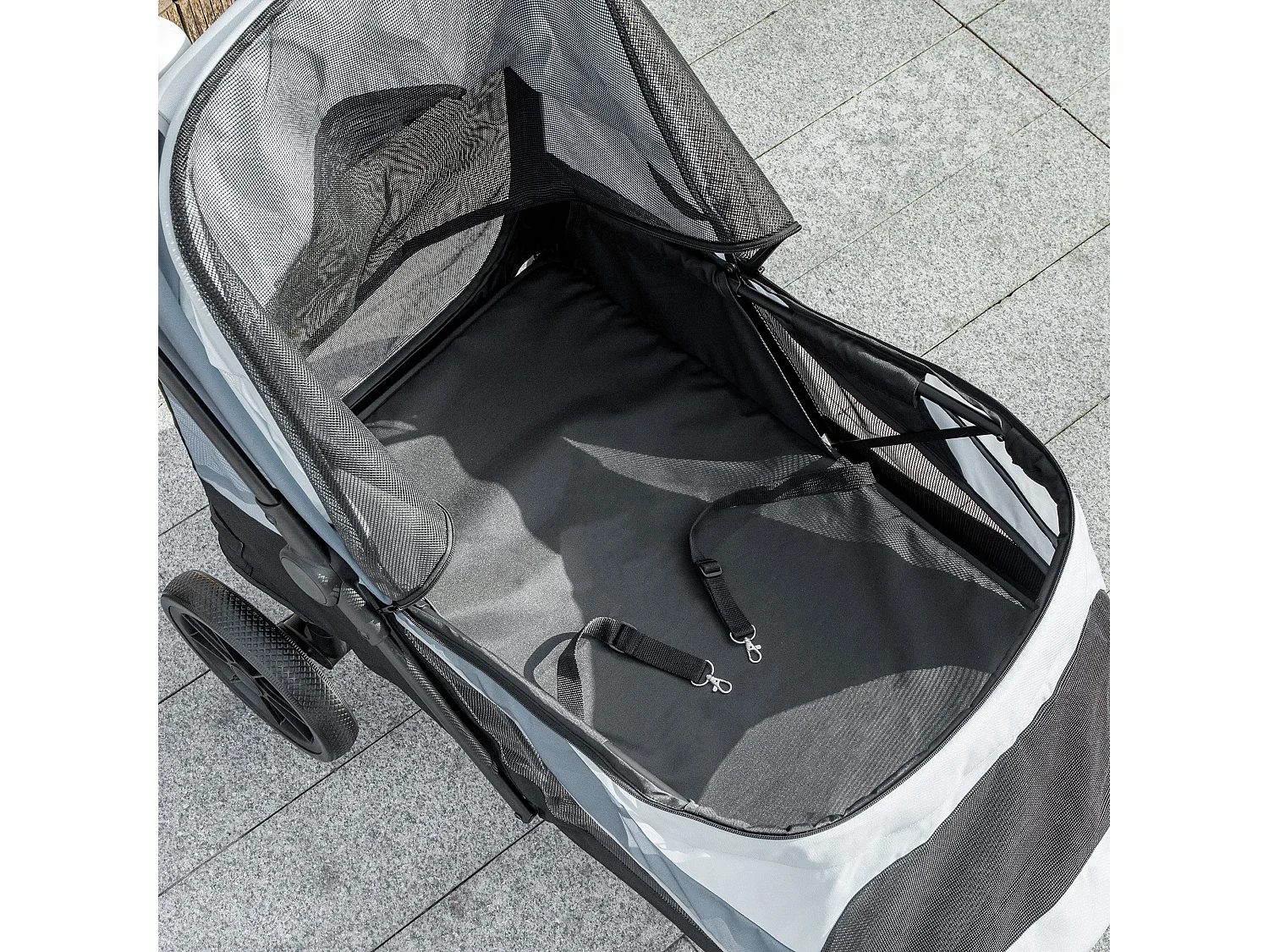 Passeggino per cani taglia grande pieghevole con cuscino grigio