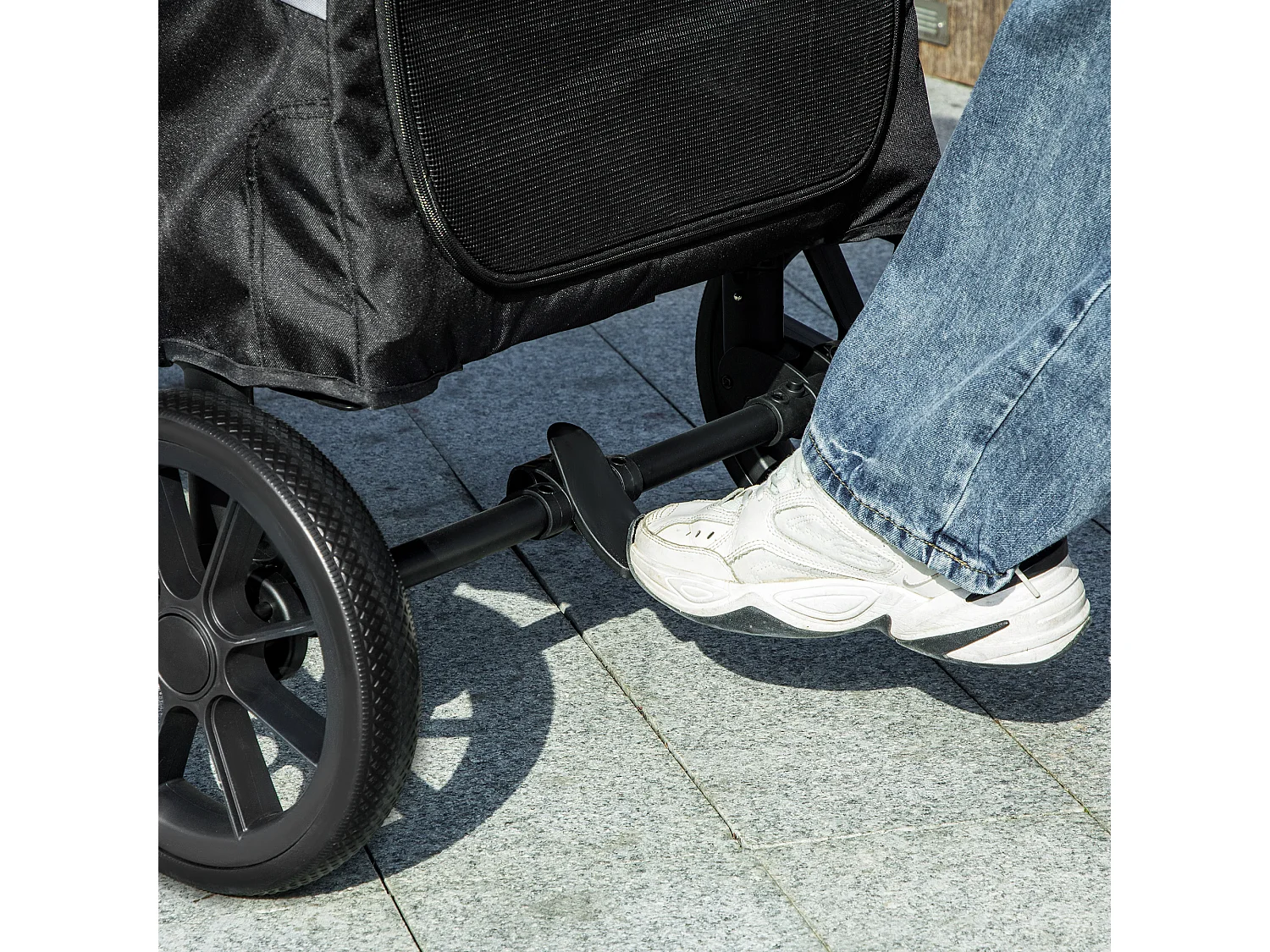 Passeggino per cani taglia grande pieghevole con cuscino grigio