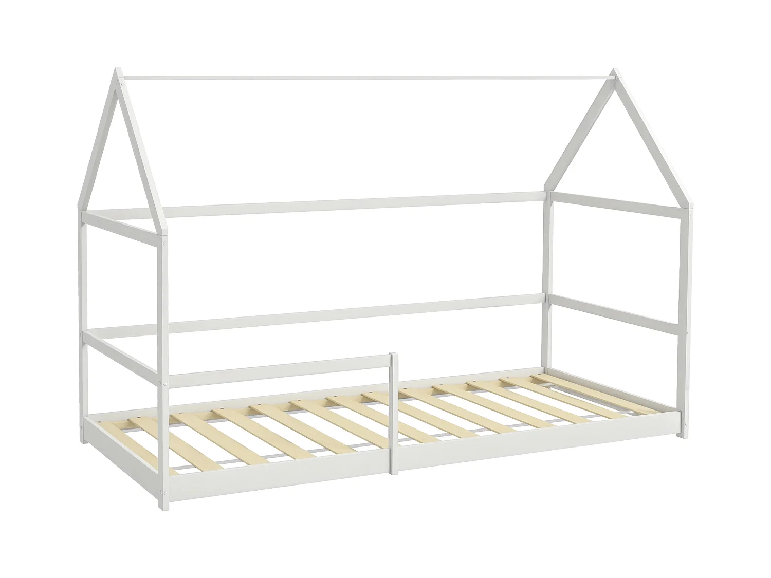 Letto per bambini a casetta e barriera anticaduta età 3-8 anni bianco