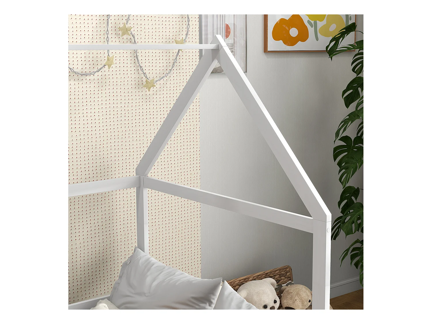 Letto per bambini a casetta e barriera anticaduta età 3-8 anni bianco
