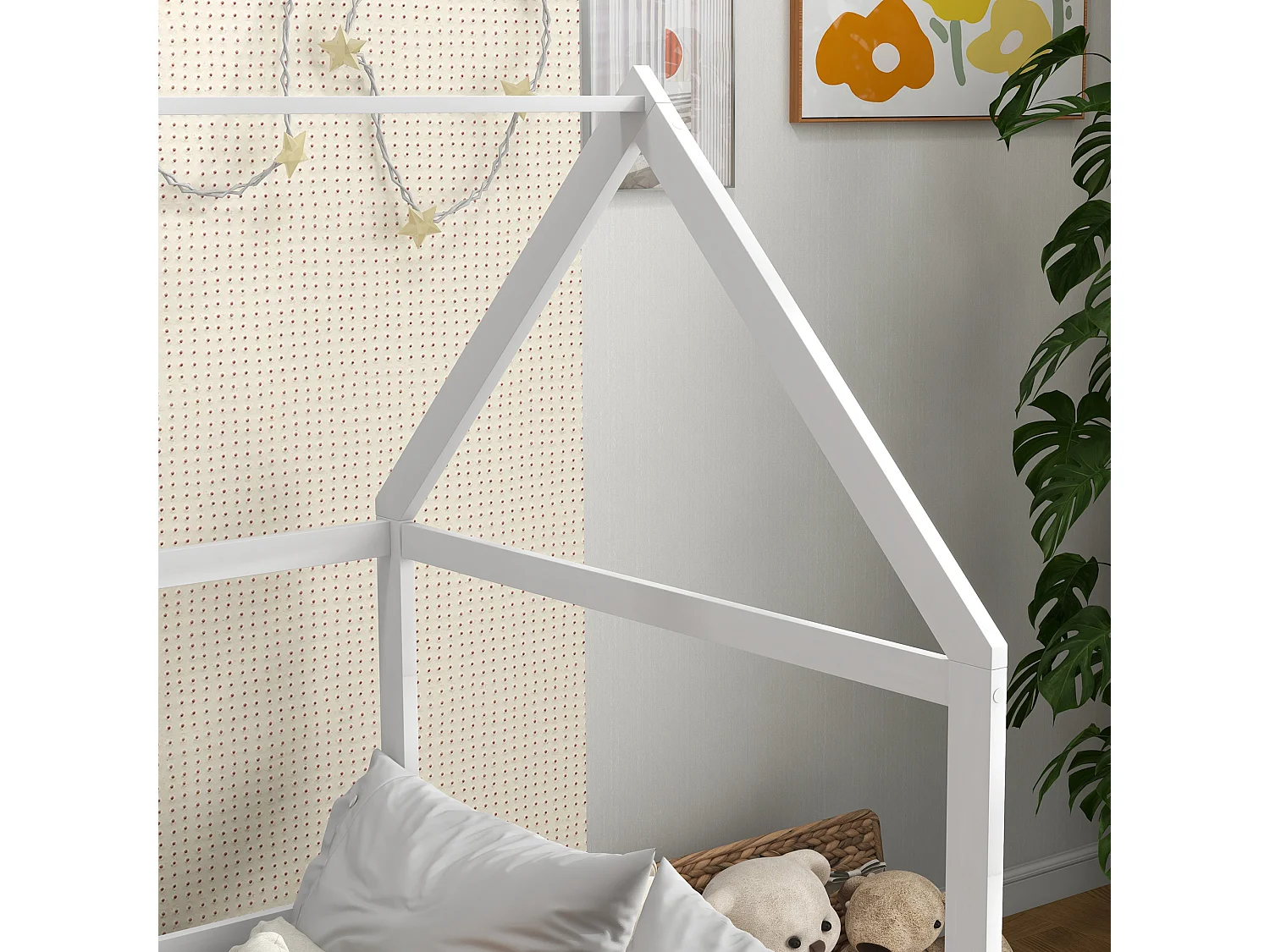 Letto per bambini a casetta e barriera anticaduta età 3-8 anni bianco