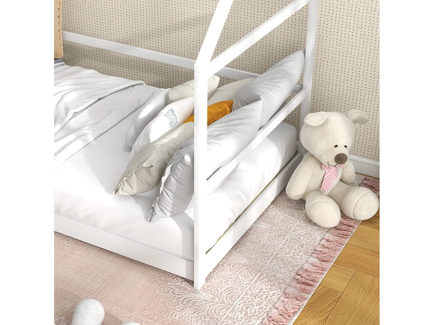 Letto per bambini a casetta e barriera anticaduta età 3-8 anni bianco