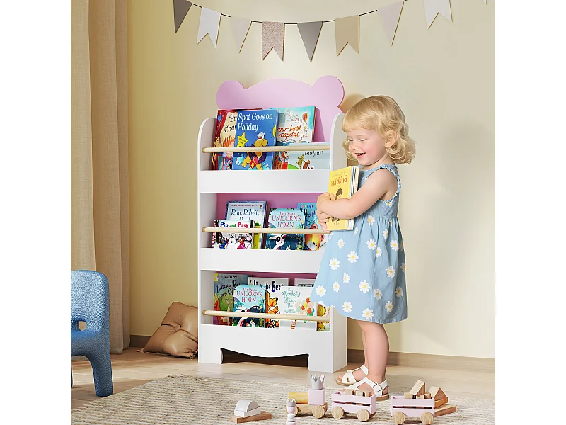 Libreria per bambini a 3 ripiani a forma di orsetto rosa