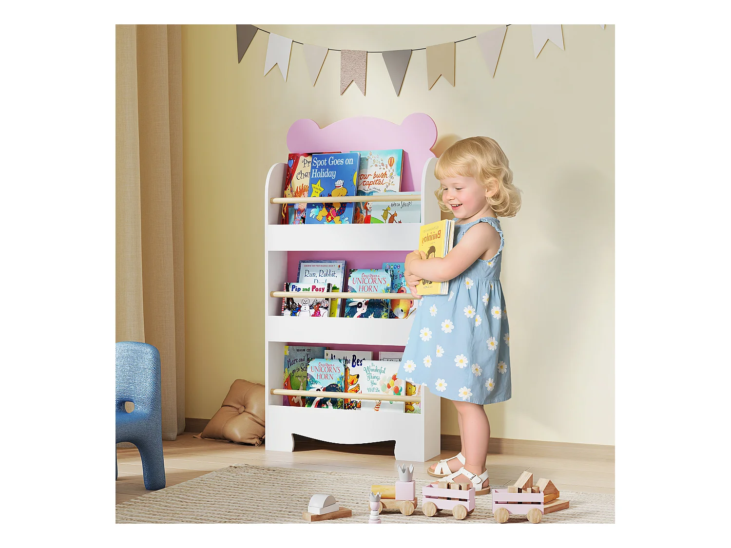 Libreria per bambini a 3 ripiani a forma di orsetto rosa