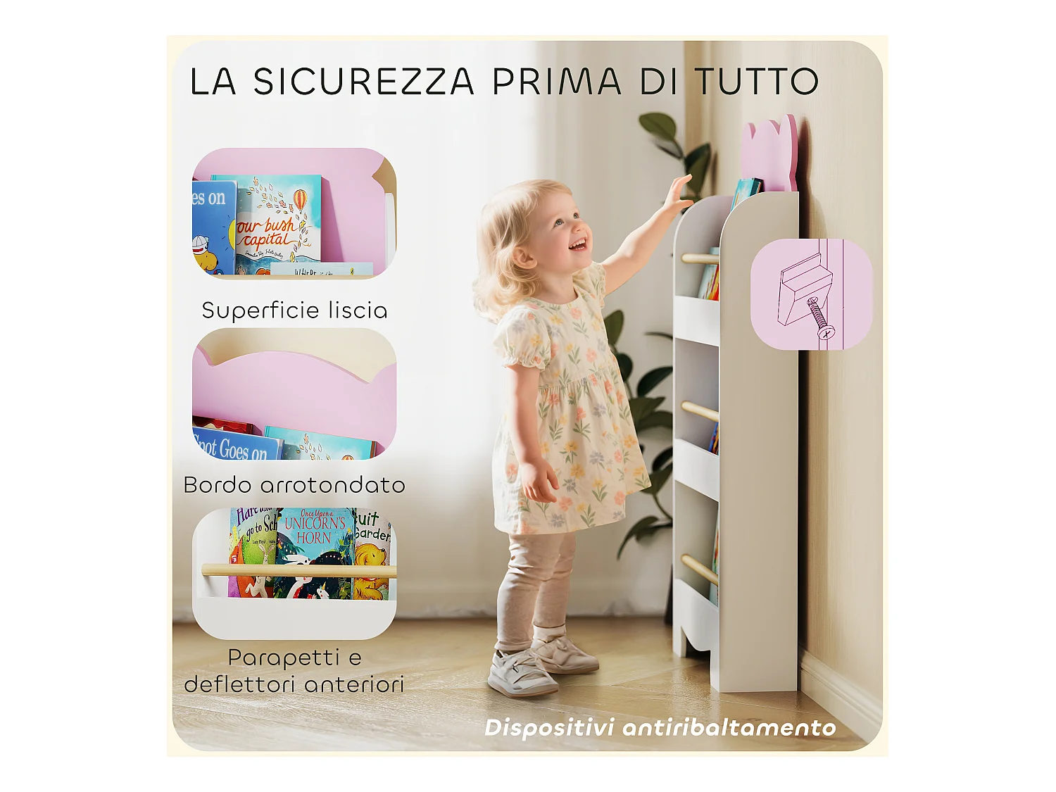 Libreria per bambini a 3 ripiani a forma di orsetto rosa