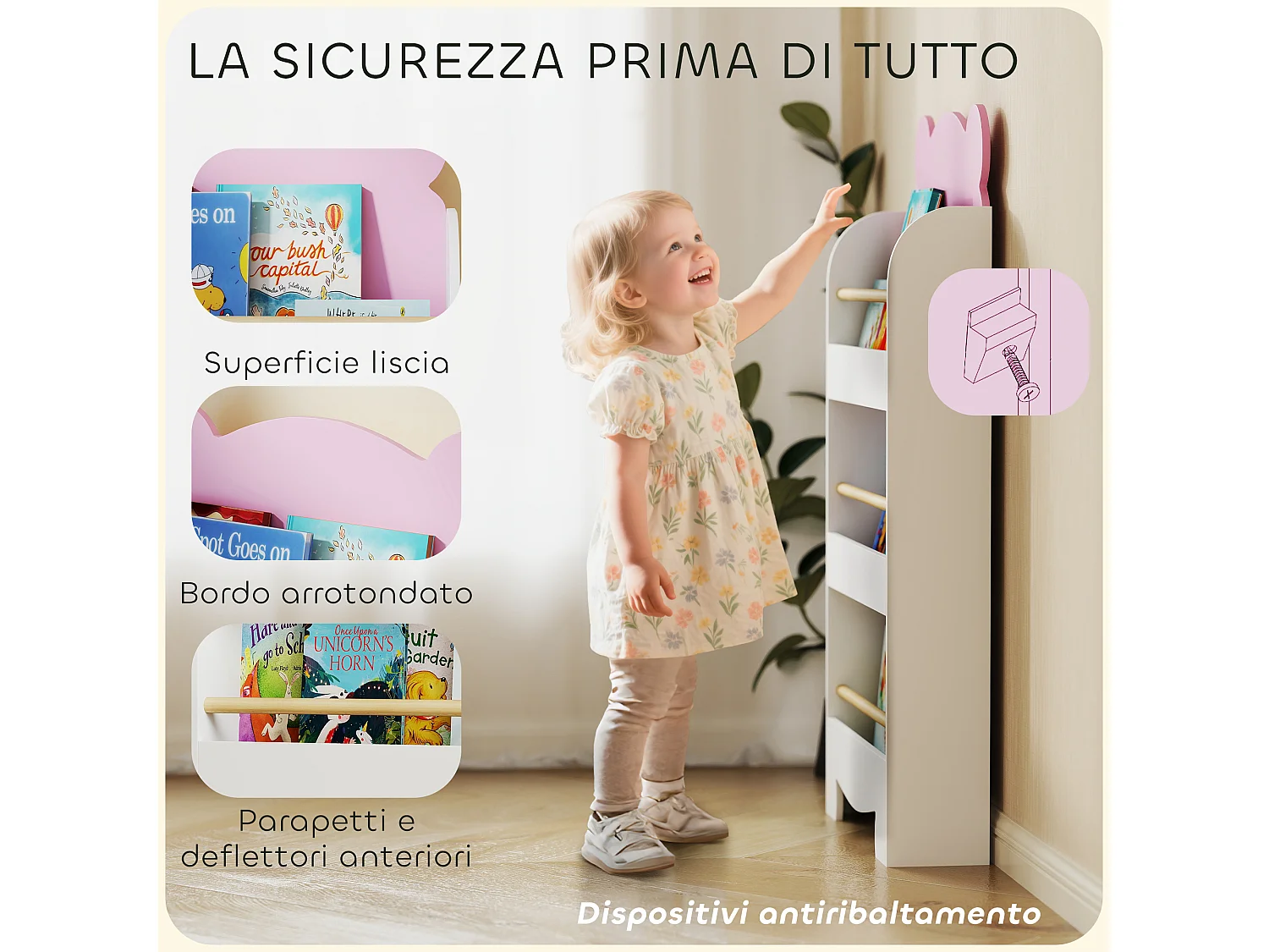 Libreria per bambini a 3 ripiani a forma di orsetto rosa