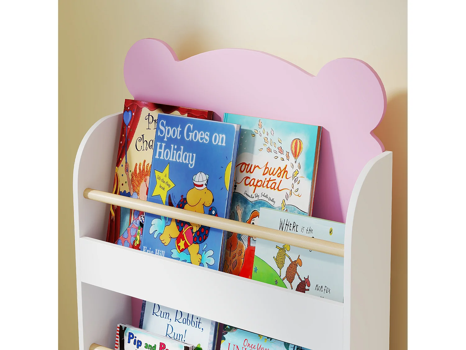 Libreria per bambini a 3 ripiani a forma di orsetto rosa