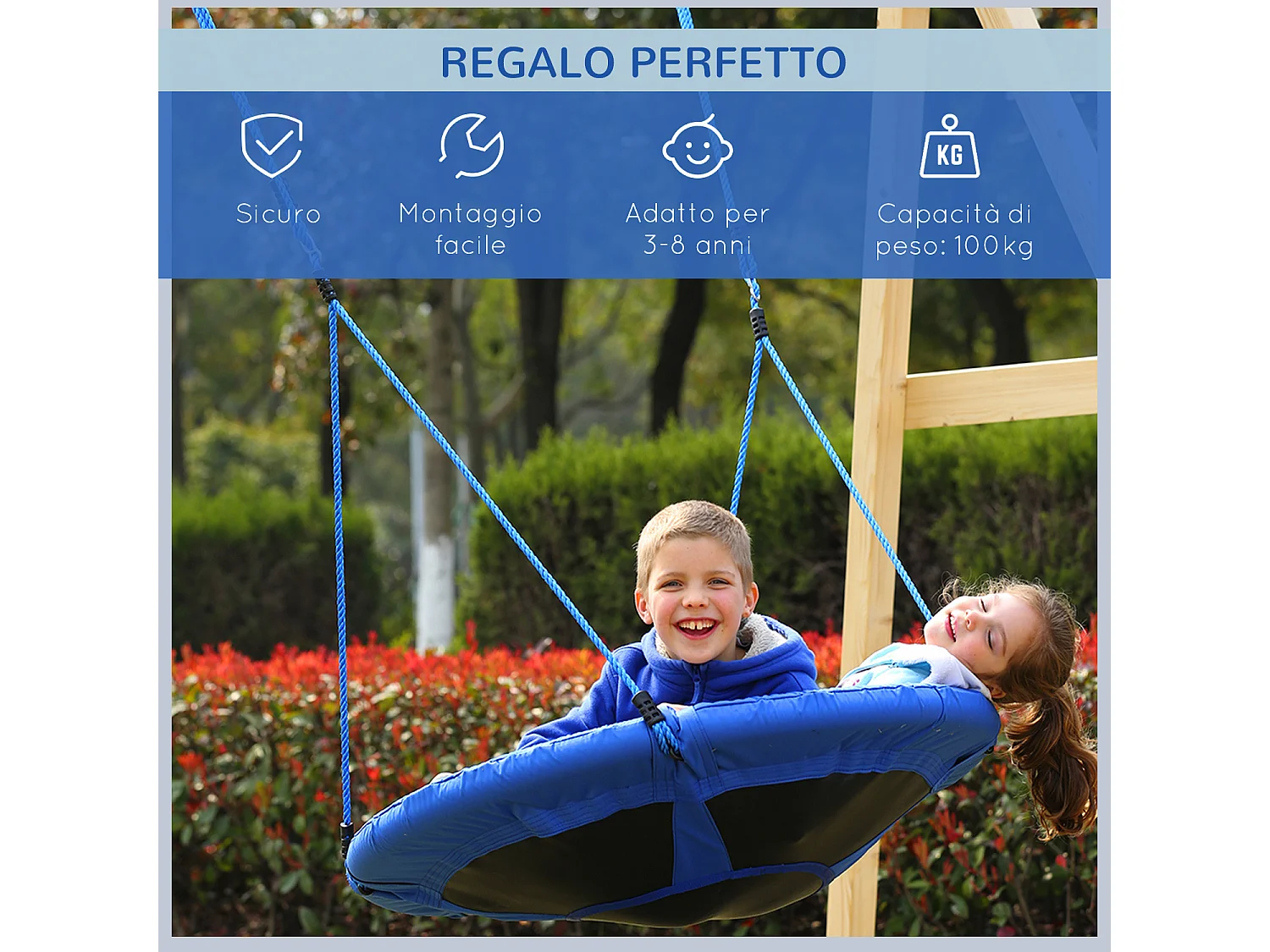 Altalena per bambini rotonda da interno ed esterno blu