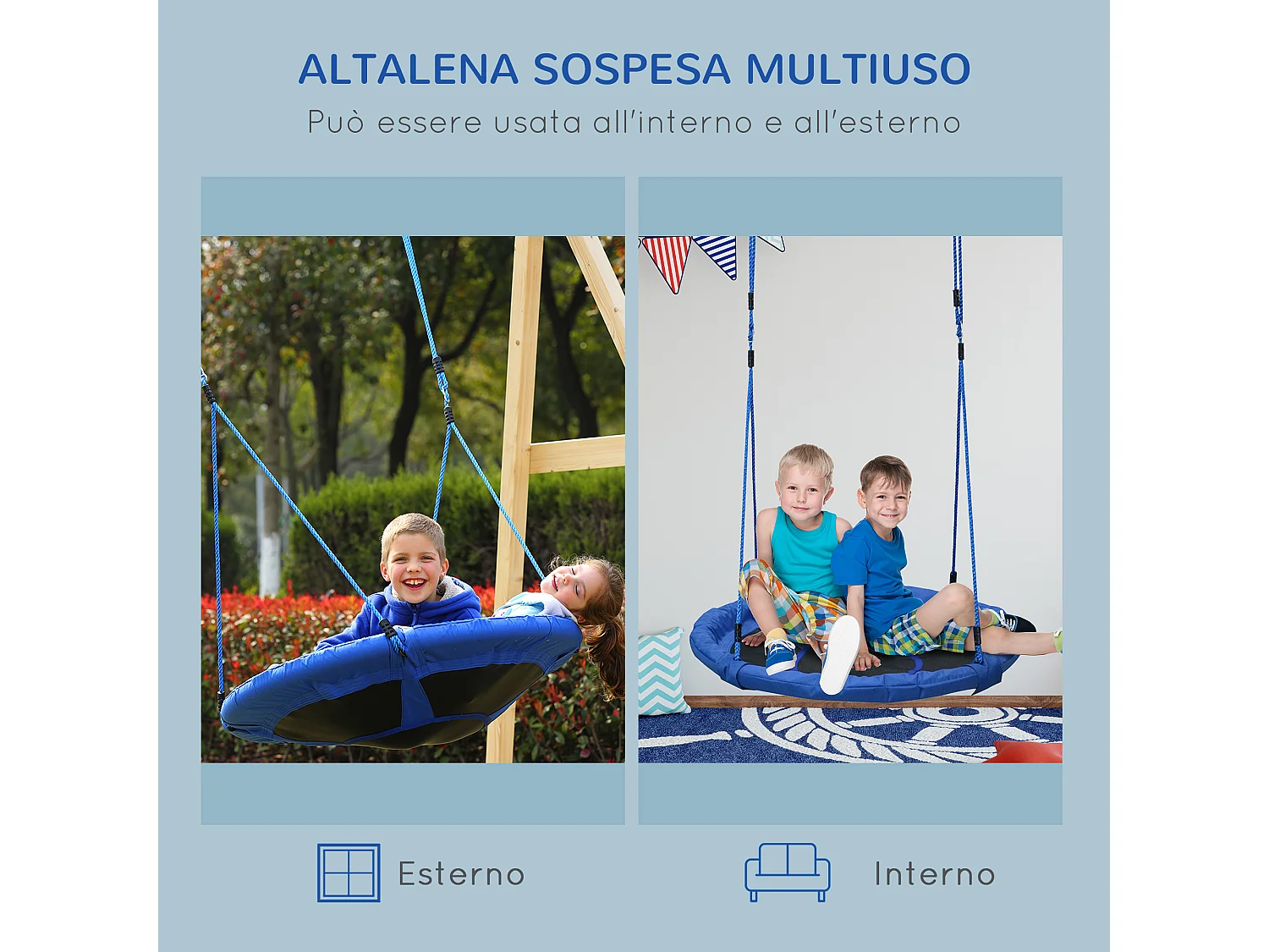 Altalena per bambini rotonda da interno ed esterno blu