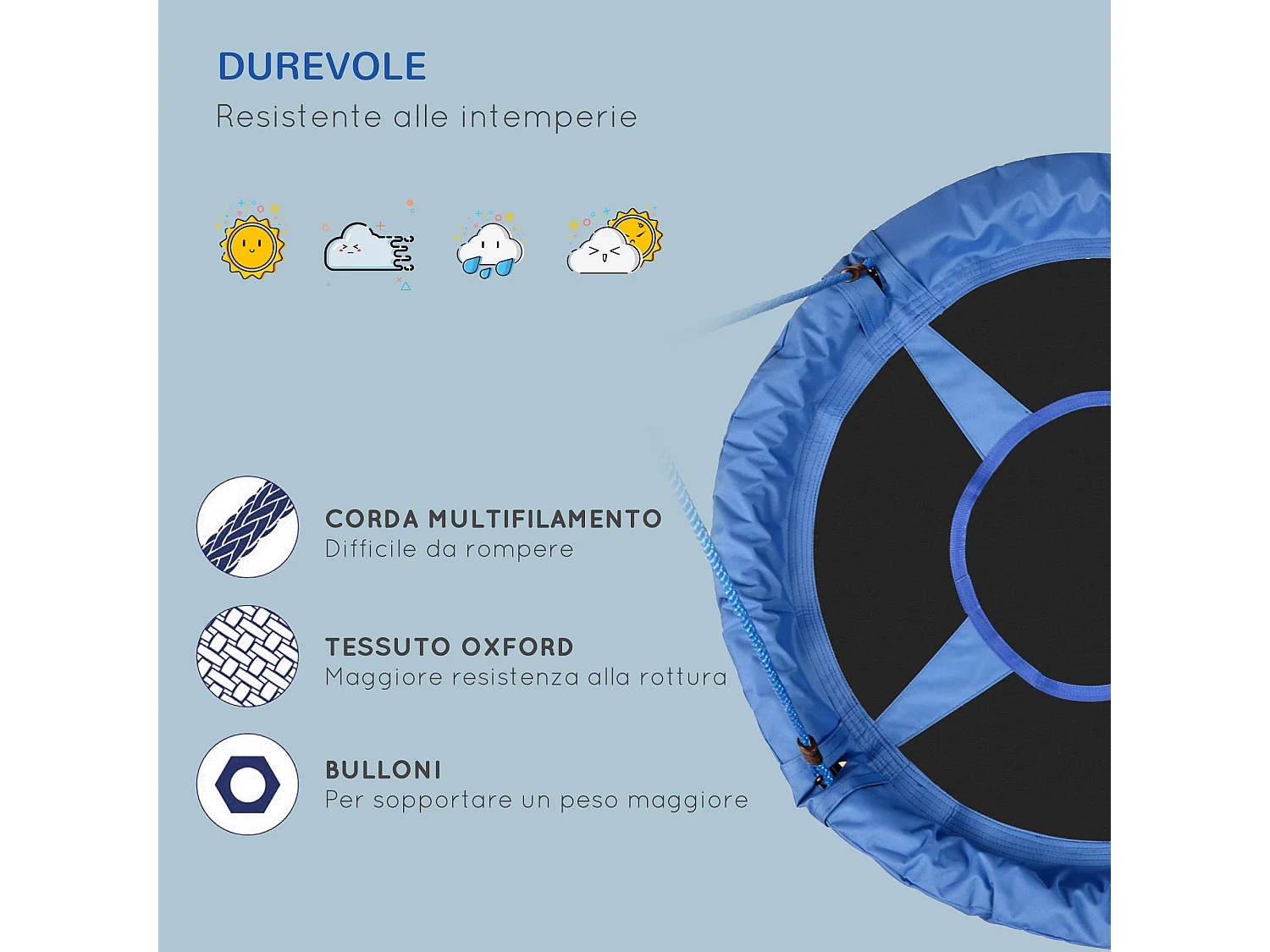 Altalena per bambini rotonda da interno ed esterno blu