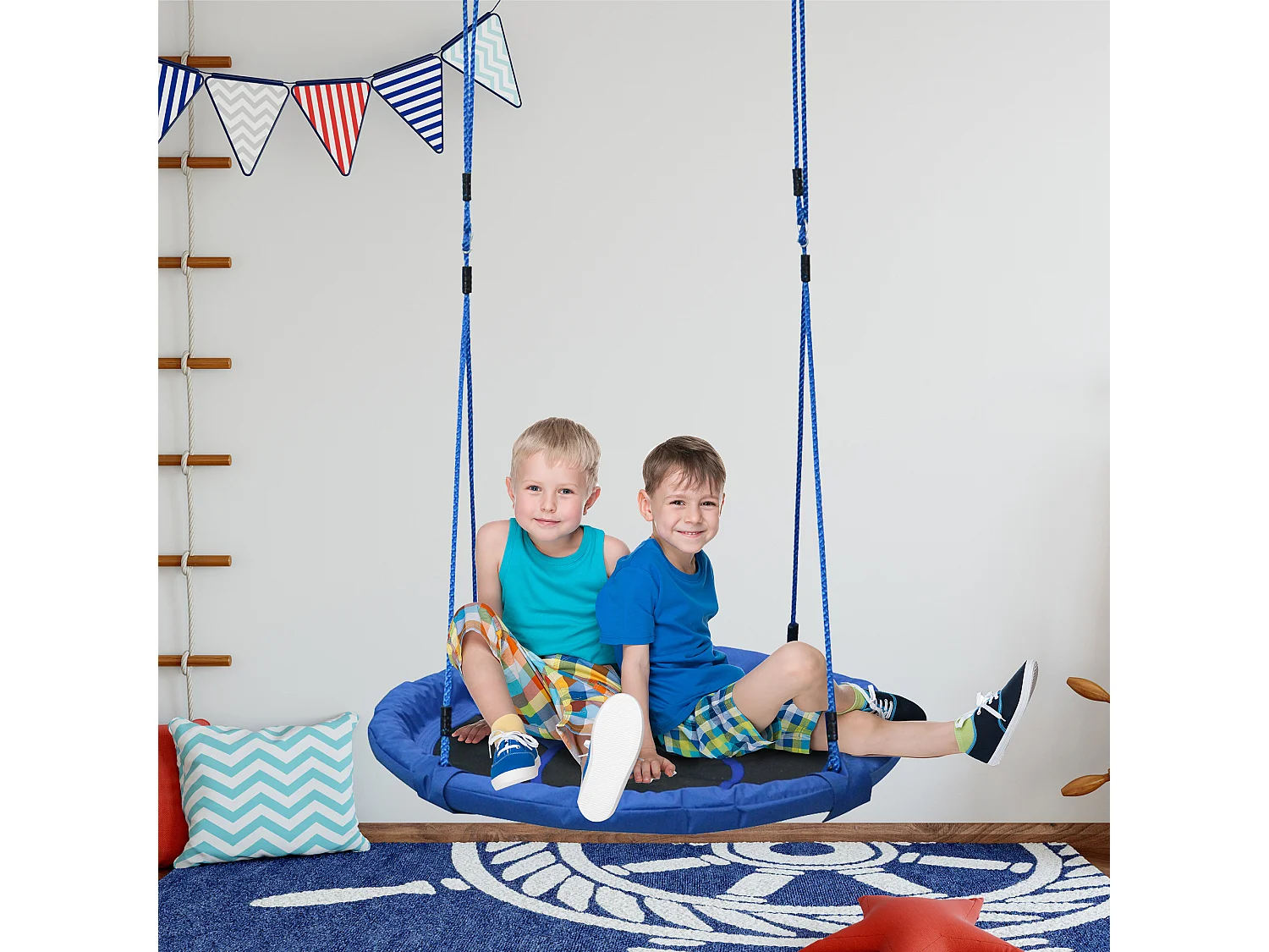 Altalena per bambini rotonda da interno ed esterno blu