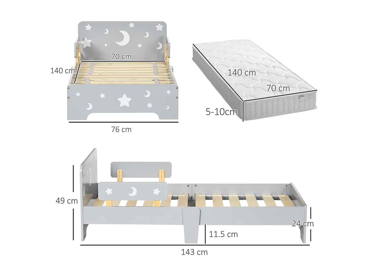 Letto per bambini 3-6 anni con pannelli di mdf e truciolato