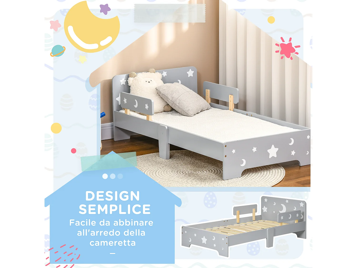 Letto per bambini 3-6 anni con pannelli di mdf e truciolato