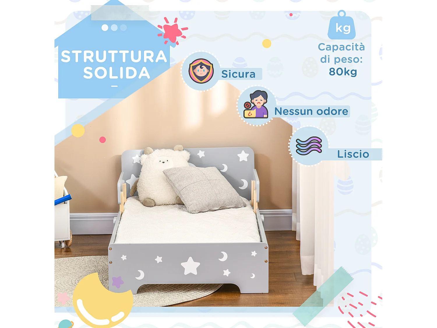 Letto per bambini 3-6 anni con pannelli di mdf e truciolato