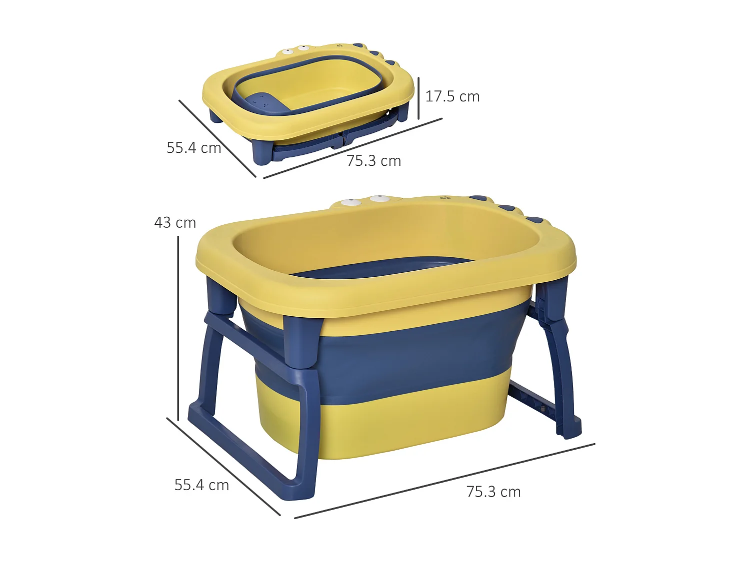 Vaschetta bagnetto pieghevole per bambini 0-6 anni blu e giallo