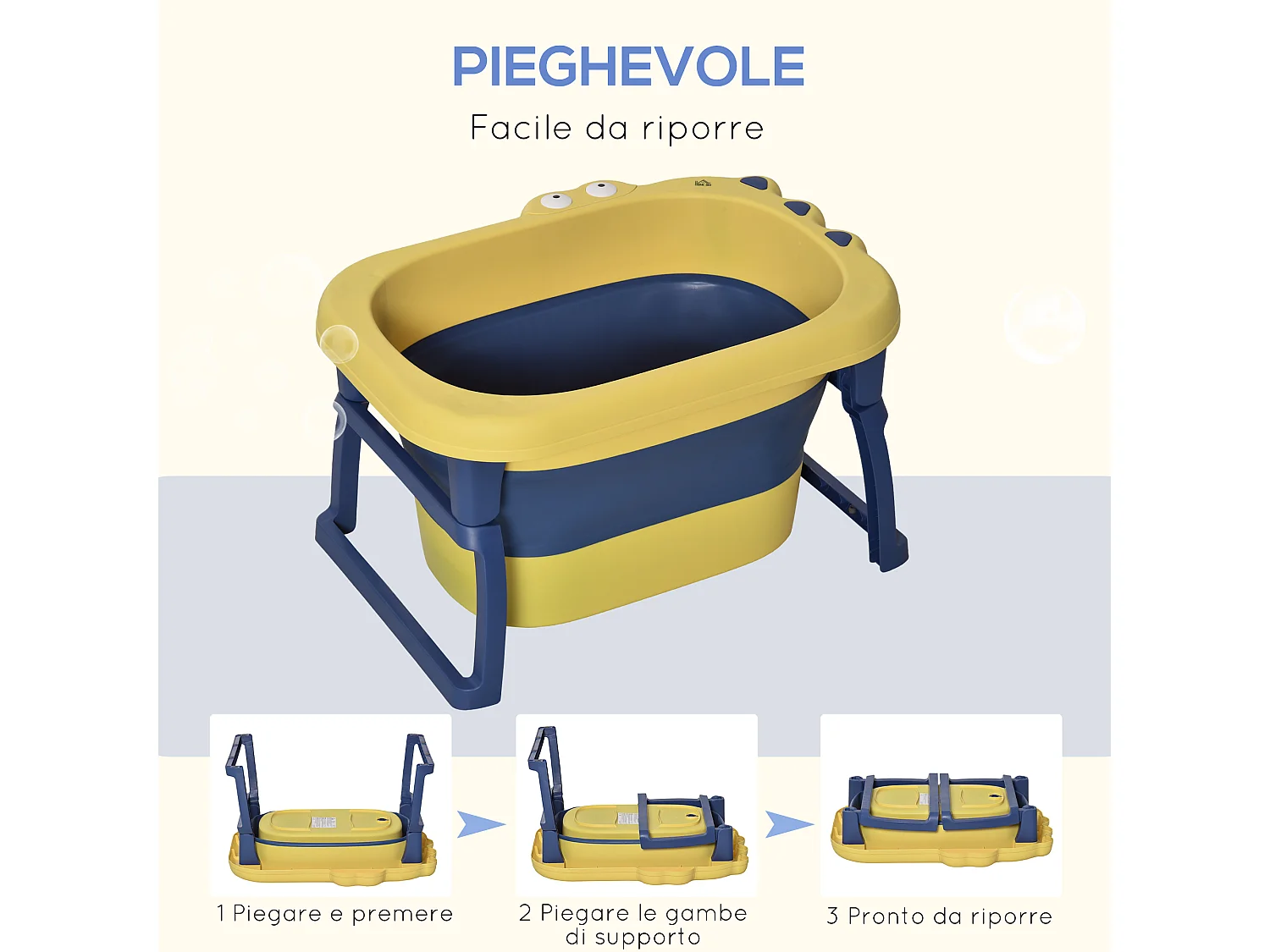 Vaschetta bagnetto pieghevole per bambini 0-6 anni blu e giallo