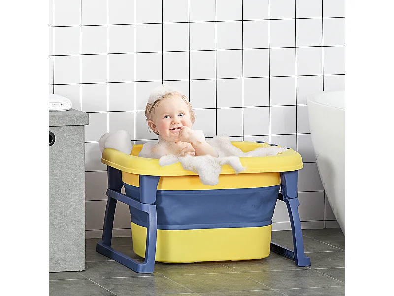 Vaschetta bagnetto pieghevole per bambini 0-6 anni blu e giallo