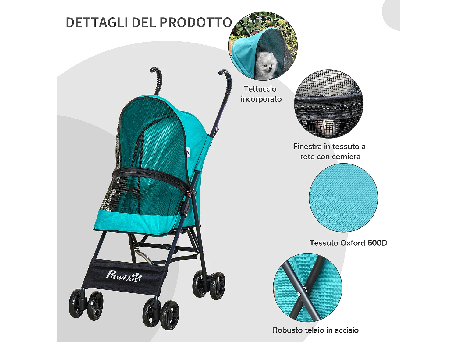 Passeggino per cani pieghevole ruote girevoli con freno in eva verde