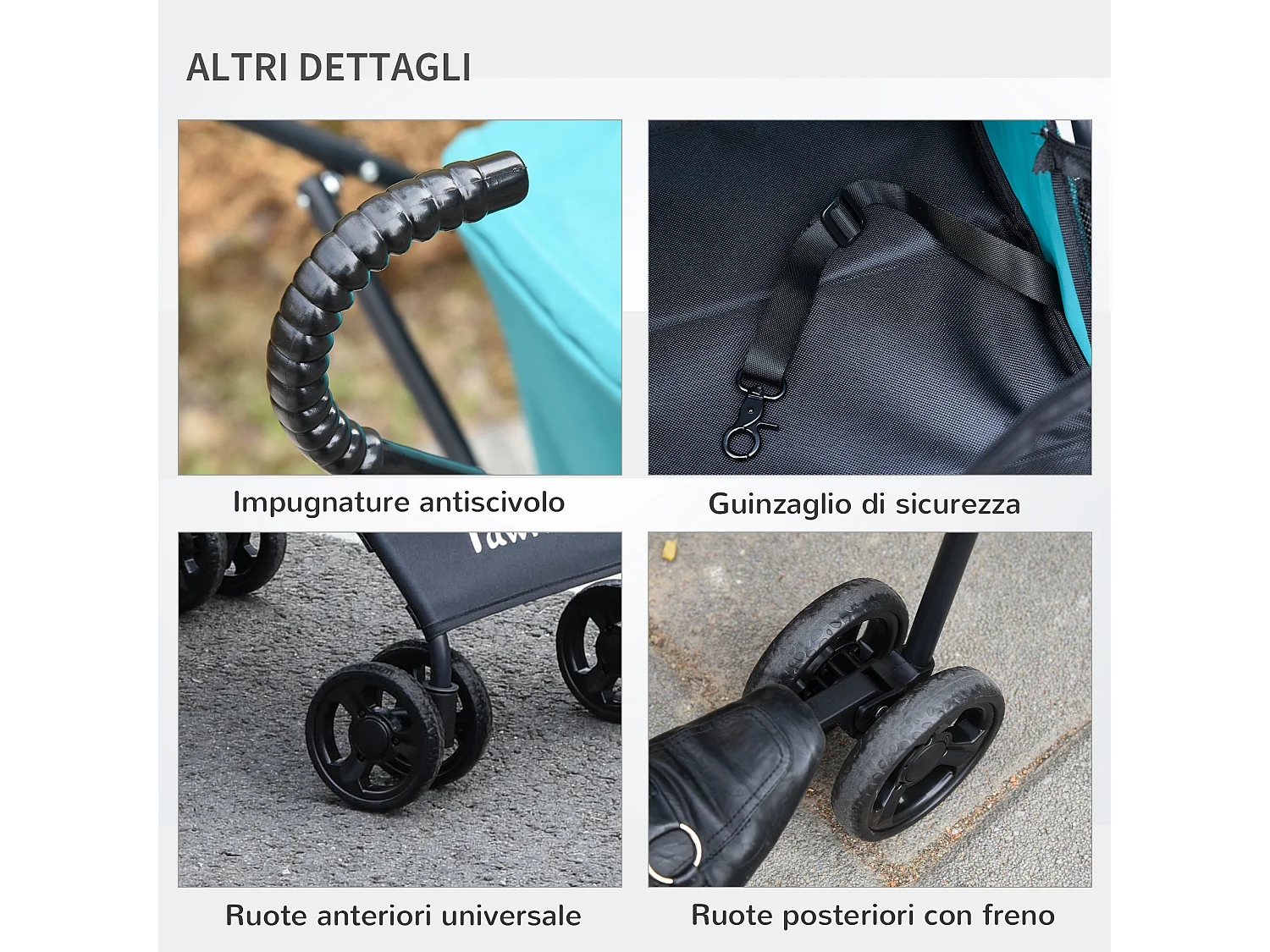 Passeggino per cani pieghevole ruote girevoli con freno in eva verde