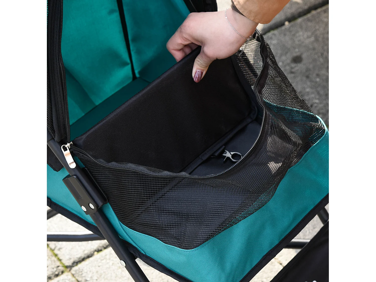 Passeggino per cani pieghevole ruote girevoli con freno in eva verde