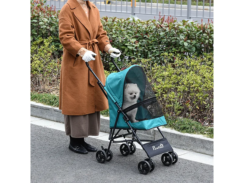Passeggino per cani pieghevole ruote girevoli con freno in eva verde