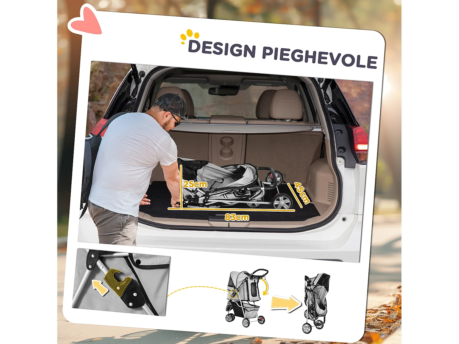 Passeggino per cani e gatti con ruote girevoli 75x45x97cm grigio