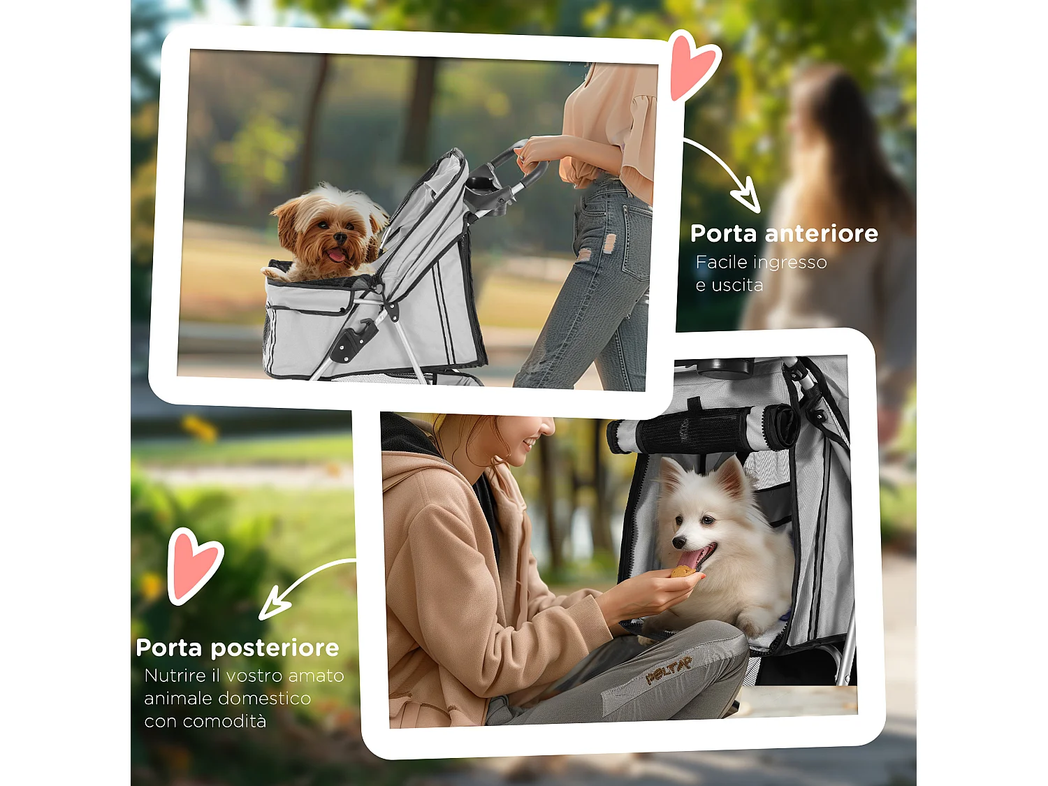 Passeggino per cani e gatti con ruote girevoli 75x45x97cm grigio