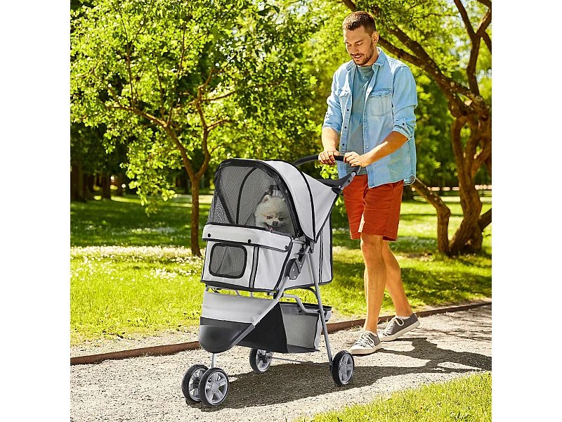 Passeggino per cani e gatti con ruote girevoli 75x45x97cm grigio