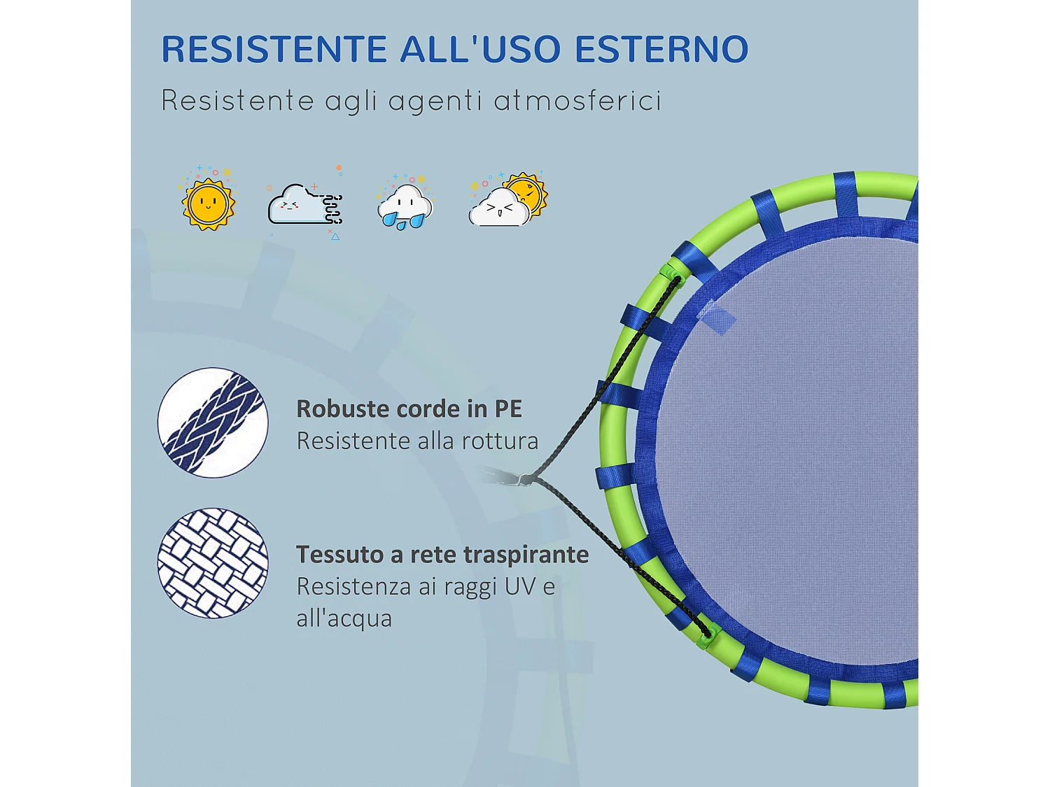 Altalena per bambini 3-8 anni ø100cm e corde regolabili