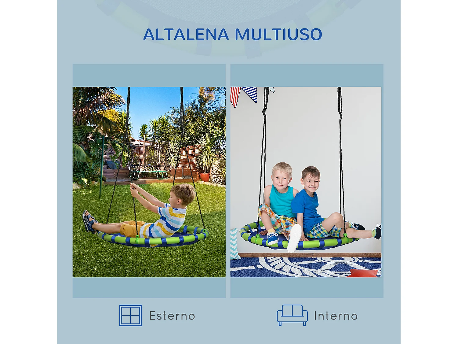 Altalena per bambini 3-8 anni ø100cm e corde regolabili