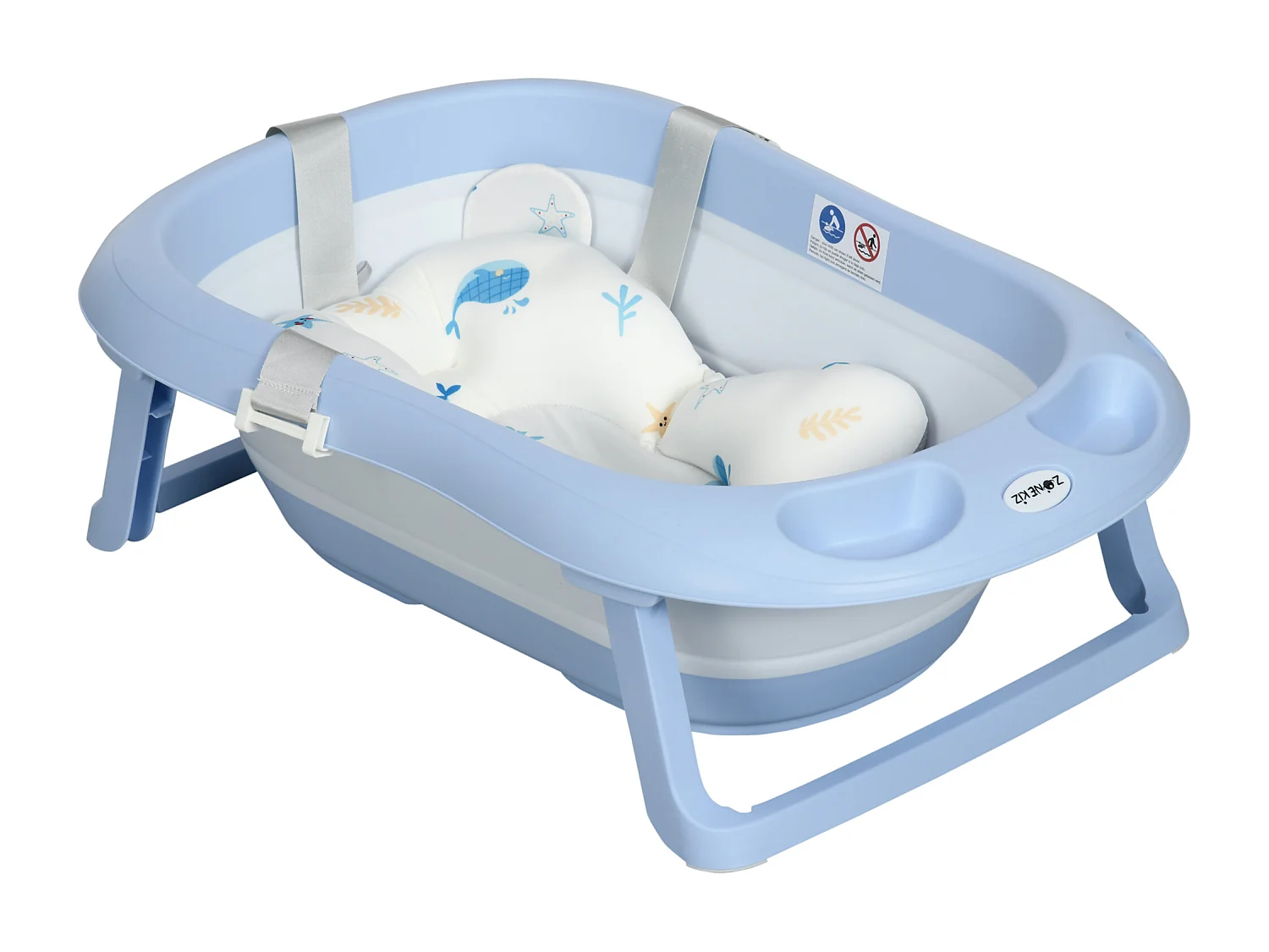 Vaschetta bagnetto pieghevole per bambini 0-6 anni blu bianco