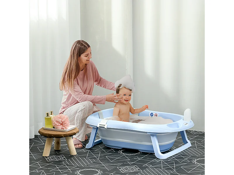 Vaschetta bagnetto pieghevole per bambini 0-6 anni blu bianco