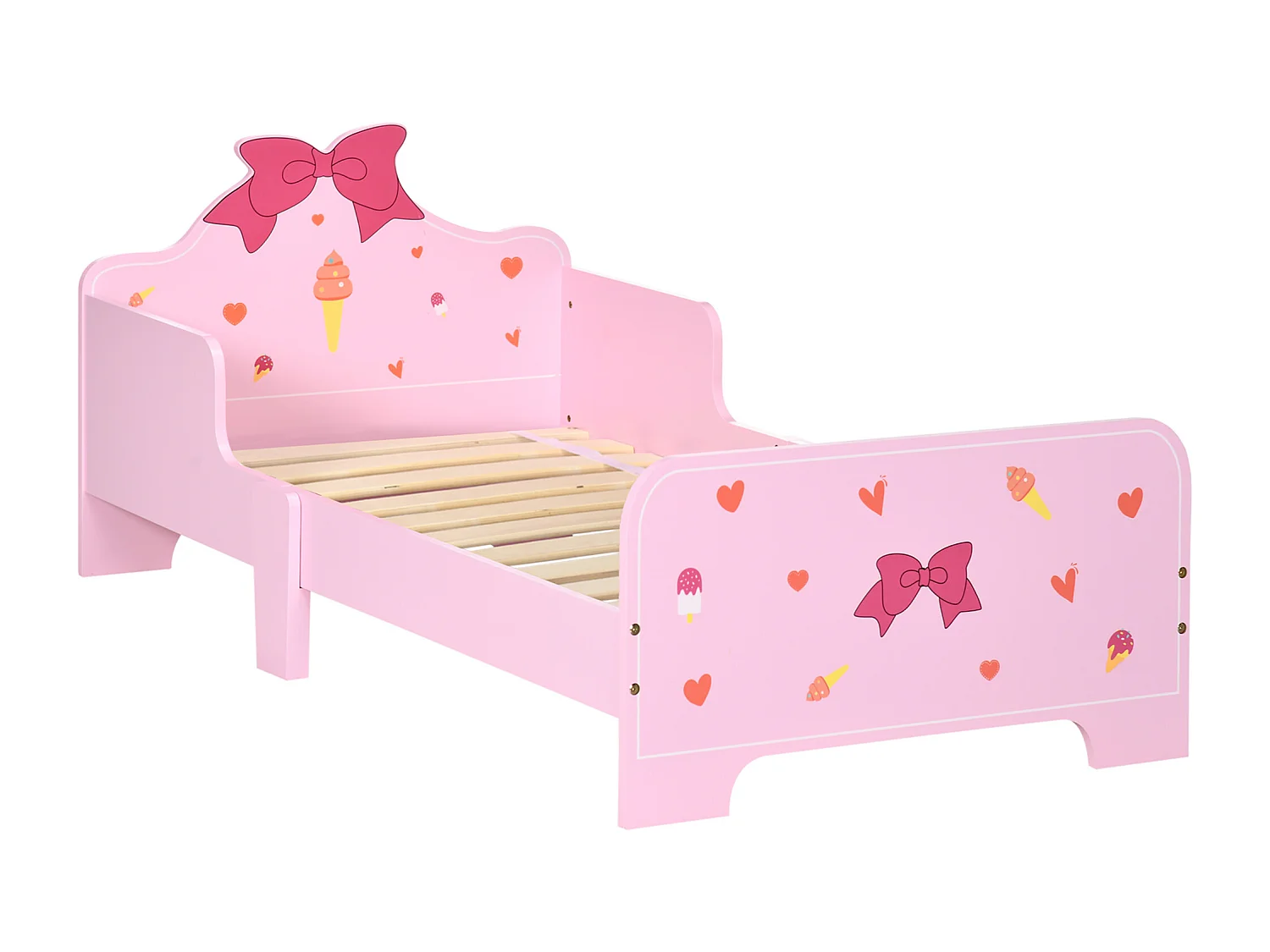 Letto per bambini con sponde e fantasia a fiocchi età 3-6 anni rosa