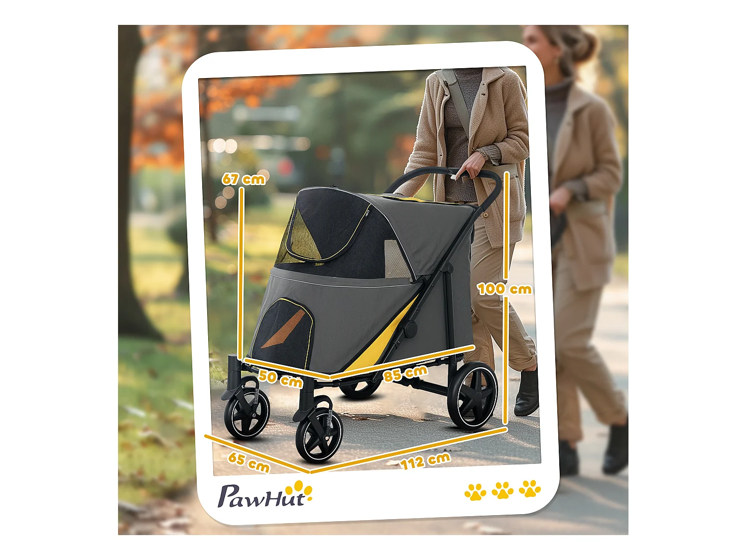 Passeggino pieghevole per cani taglia media con ingressi a cerniera