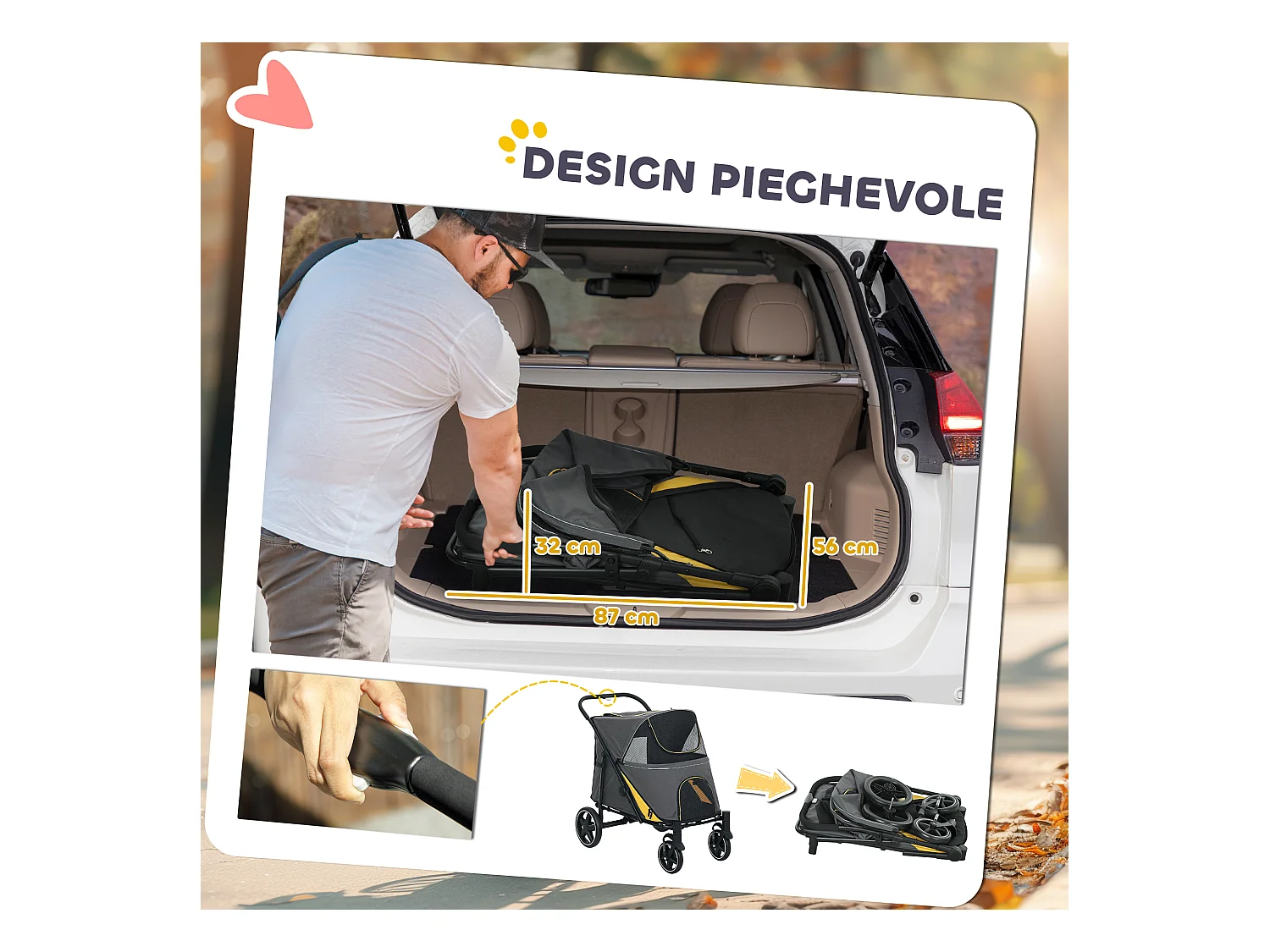 Passeggino pieghevole per cani taglia media con ingressi a cerniera